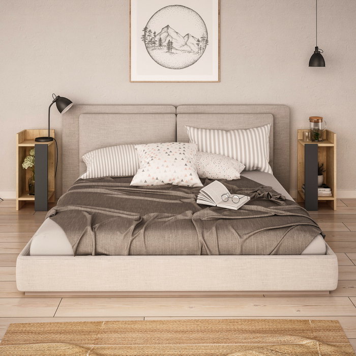 Hanah Home Mesilla de Noche Roble y Antracita - Elegante y Funcional para tu Dormitorio